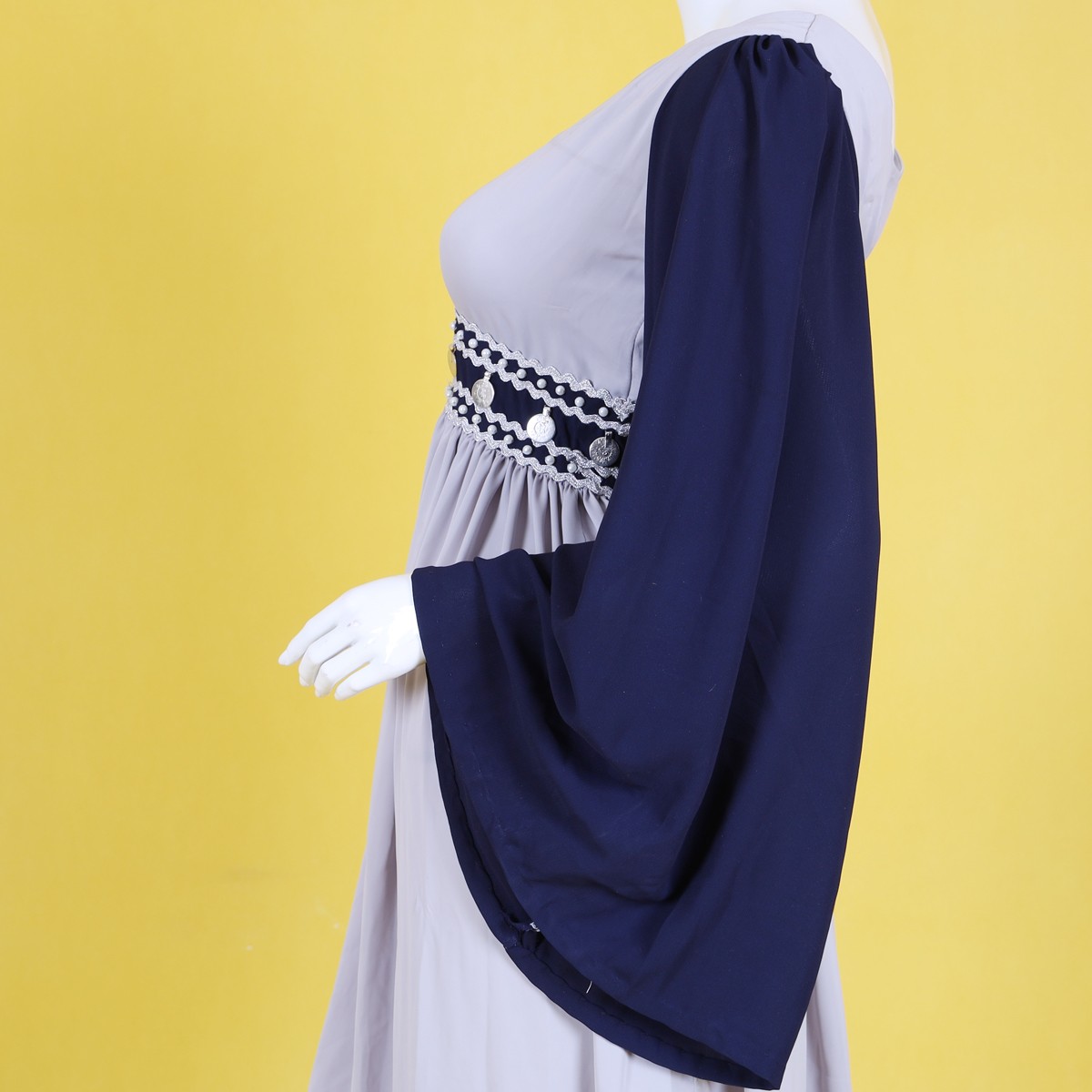 Light Blue Pleated Gown | Trumpet Sleeves Fancy Slit Maxi 3