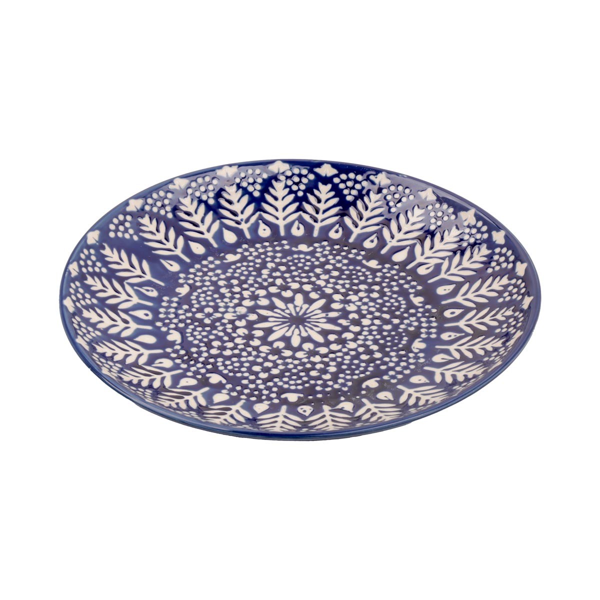 Navy Blue with White Leaf and Floral Designs | Handcrafted Ceramic Plate 2