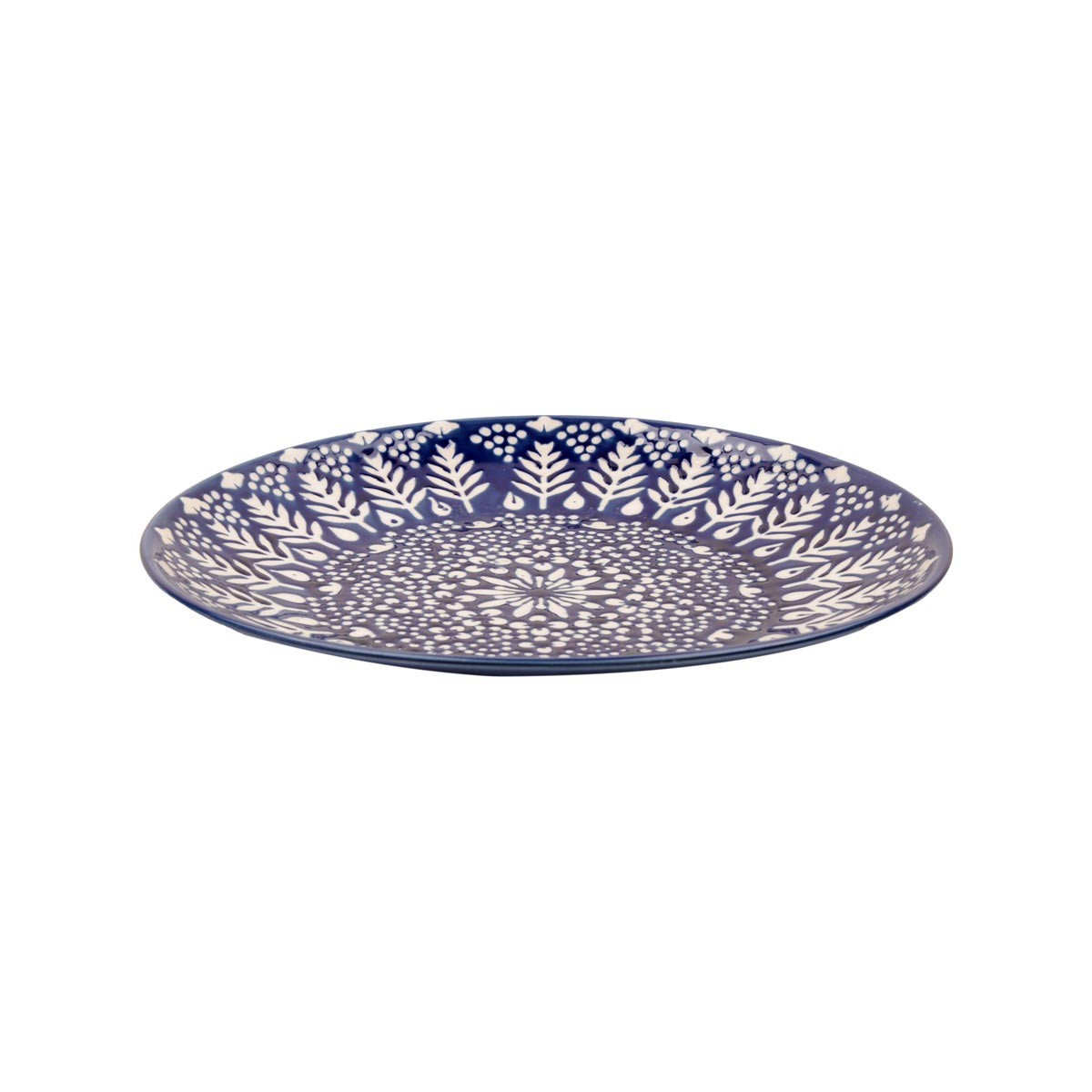Navy Blue with White Leaf and Floral Designs | Handcrafted Ceramic Plate 3