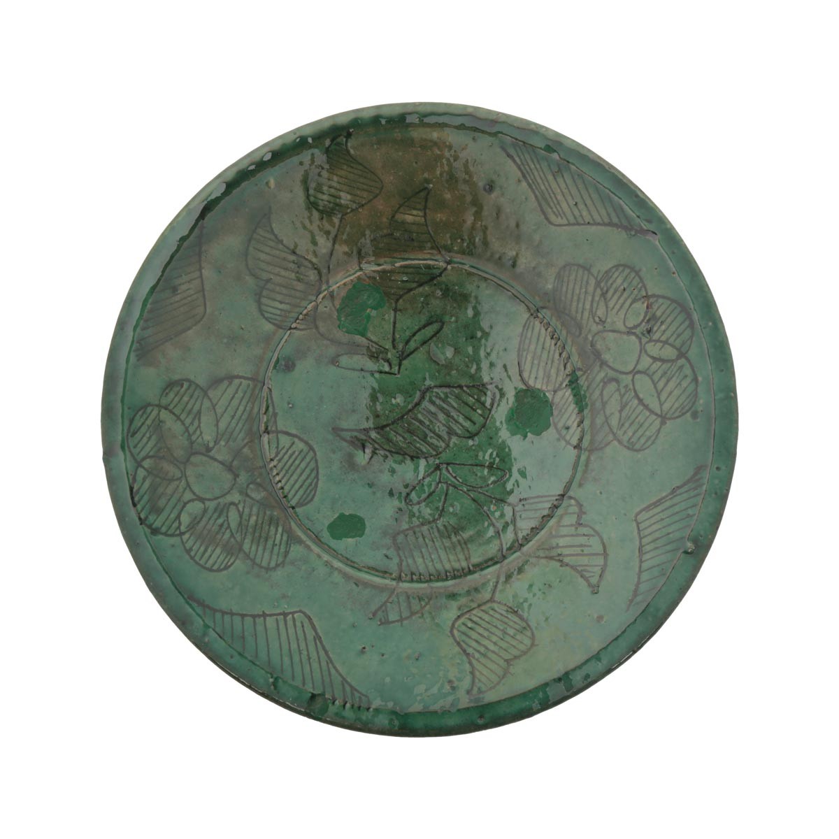 Green Istalefi Footed Ceramic Plate | Black Floral Hand Painted Plate 1