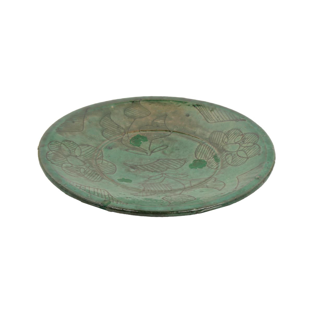 Green Istalefi Footed Ceramic Plate | Black Floral Hand Painted Plate 2