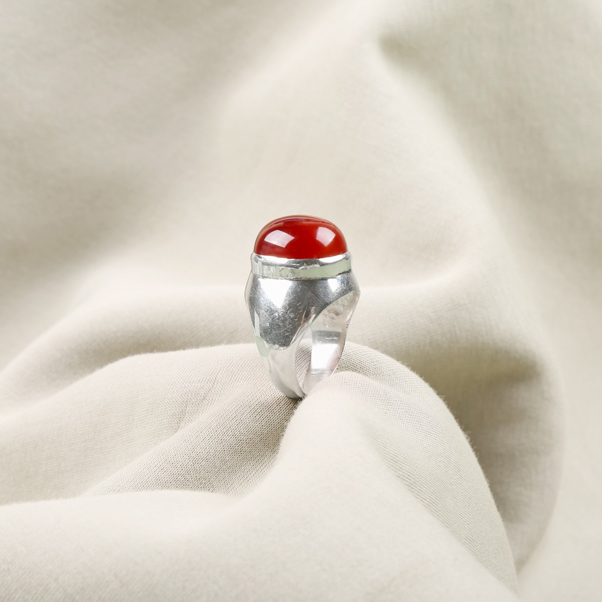 Agate Stone Handmade Ring | Silver Solitaire Engraved Ring 1