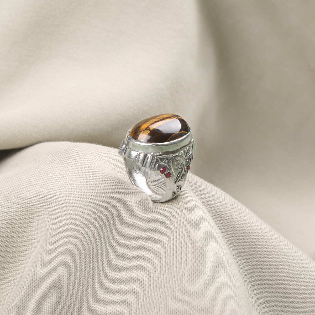 Agate Stone Handmade Ring | Silver Solitaire Engraved Ring 4