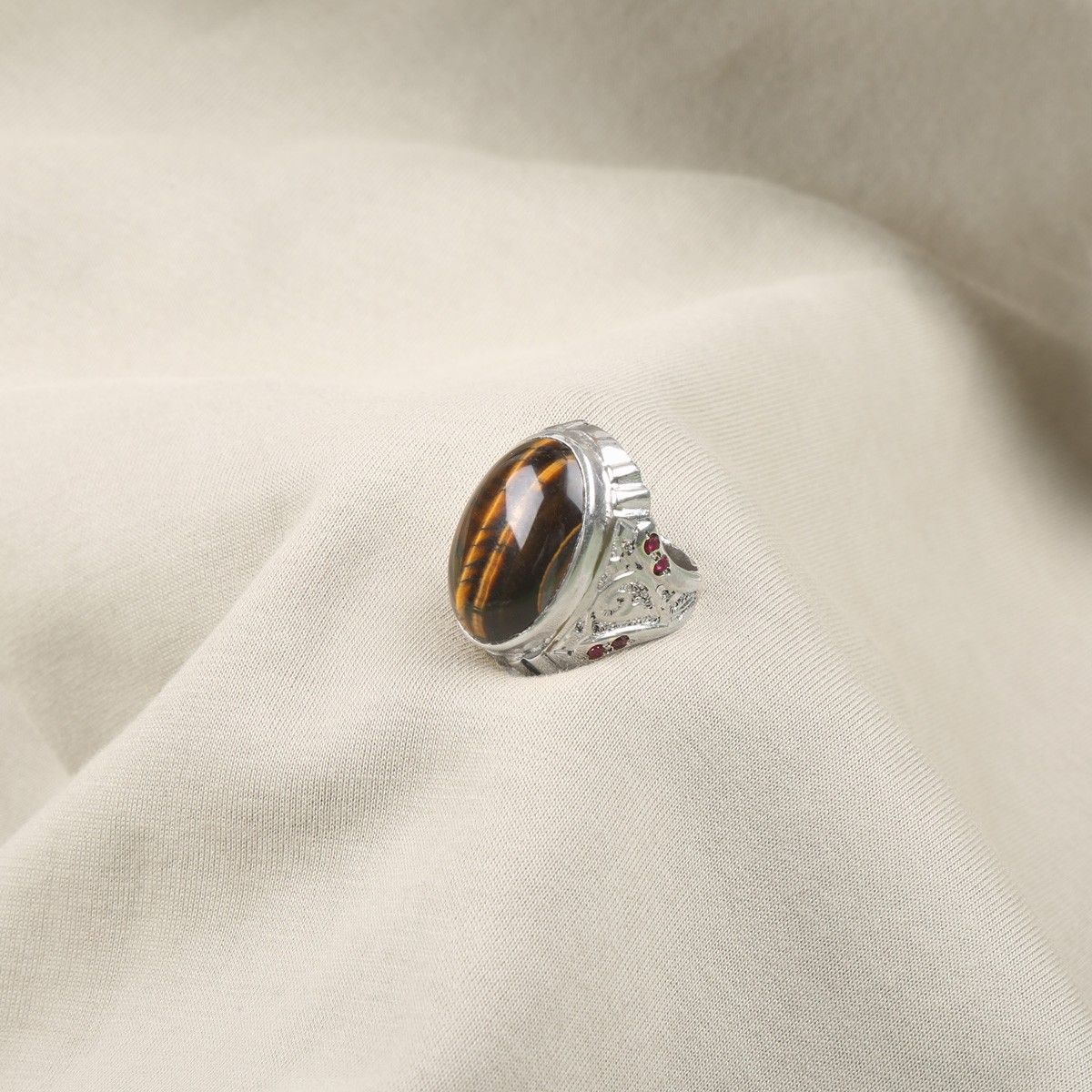 Agate Stone Handmade Ring | Silver Solitaire Engraved Ring 5