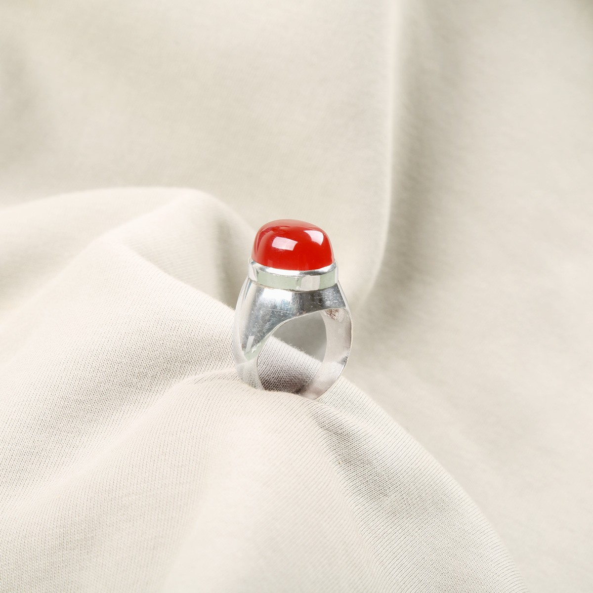 Red Agate Stone Handmade Ring | Silver Solitaire Ring  1