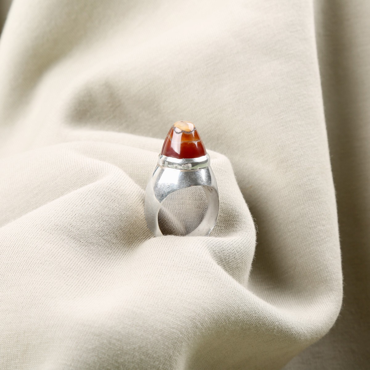 Orange Agate Stone Handmade Ring | Silver Round Ring 1