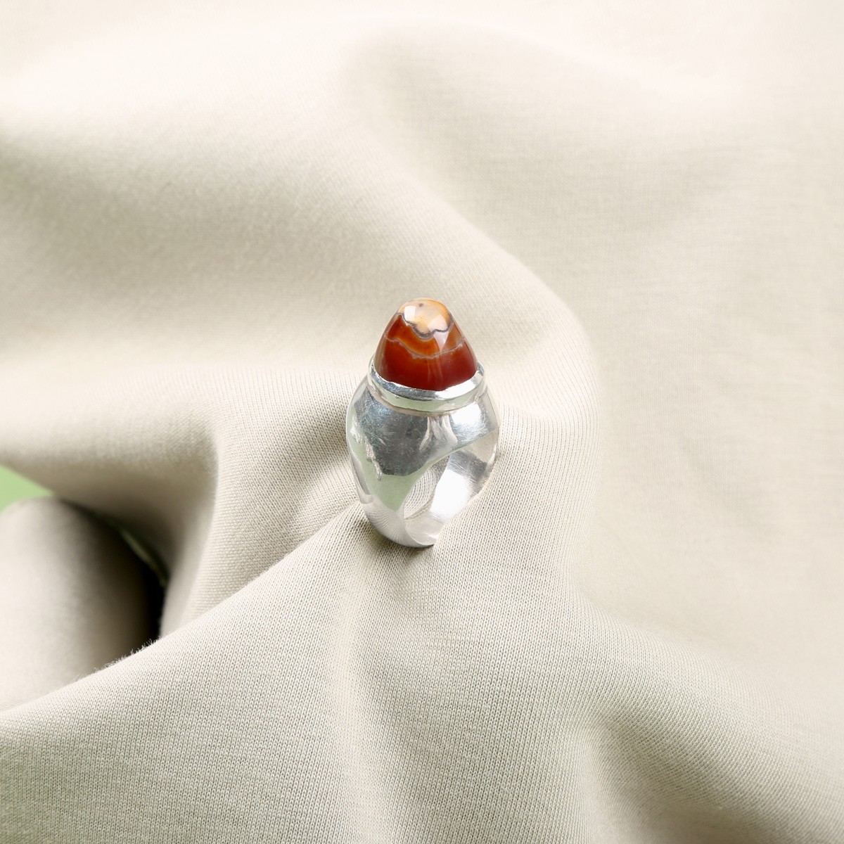 Orange Agate Stone Handmade Ring | Silver Round Ring 2
