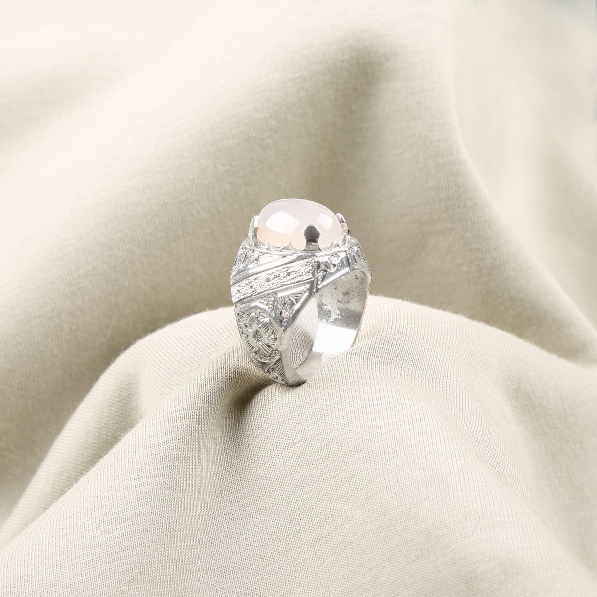 White Agate Stone Handmade Ring | Silver Solitaire Royal Ring  1
