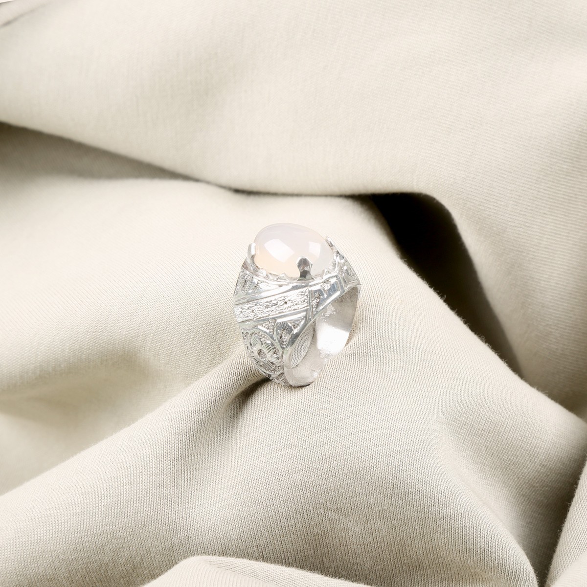 White Agate Stone Handmade Ring | Silver Solitaire Royal Ring  2