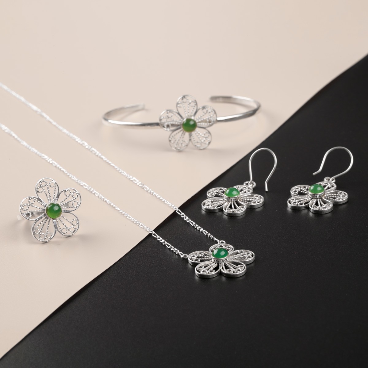 Green Agate Women Jewelry Full Set| Afghan Women Jewelry Set 2