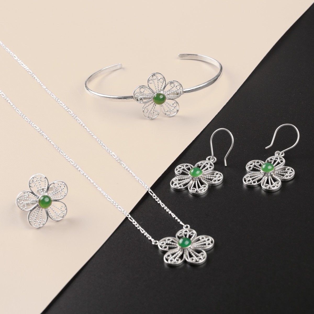 Green Agate Women Jewelry Full Set| Afghan Women Jewelry Set 4