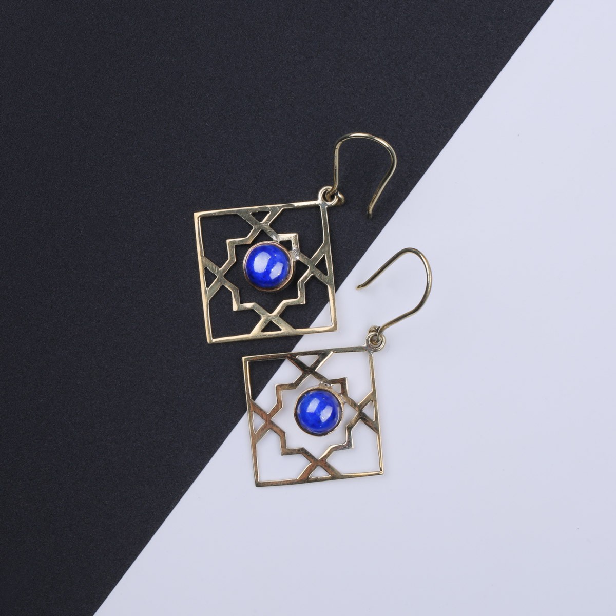 Brass Hook Earrings | Lapis Stone Earrings 2
