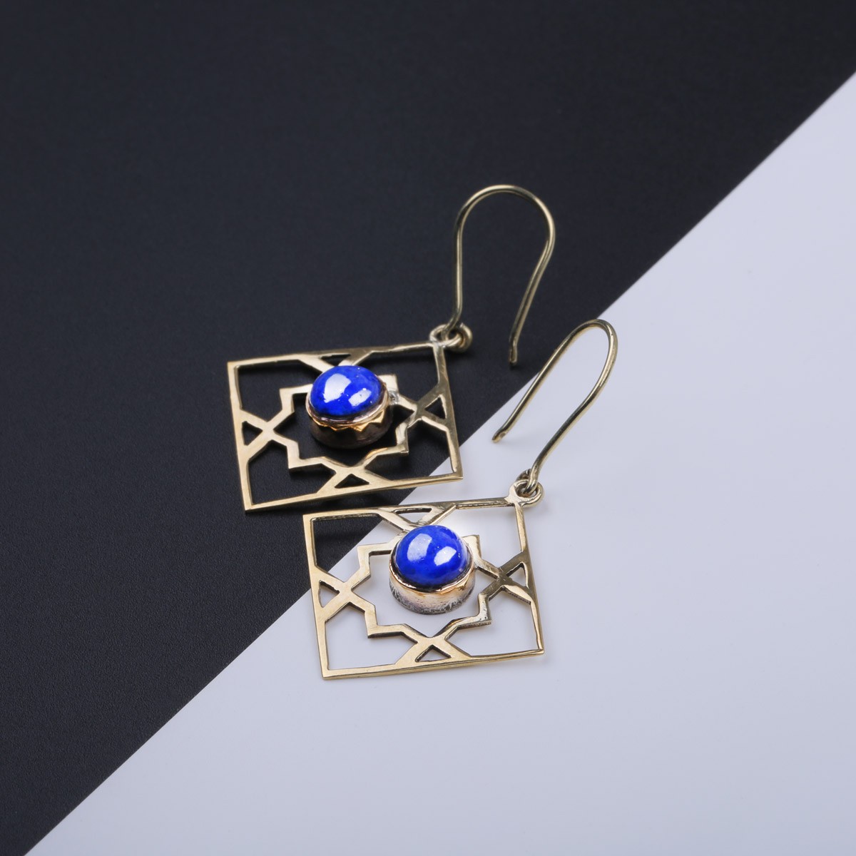 Brass Hook Earrings | Lapis Stone Earrings 3