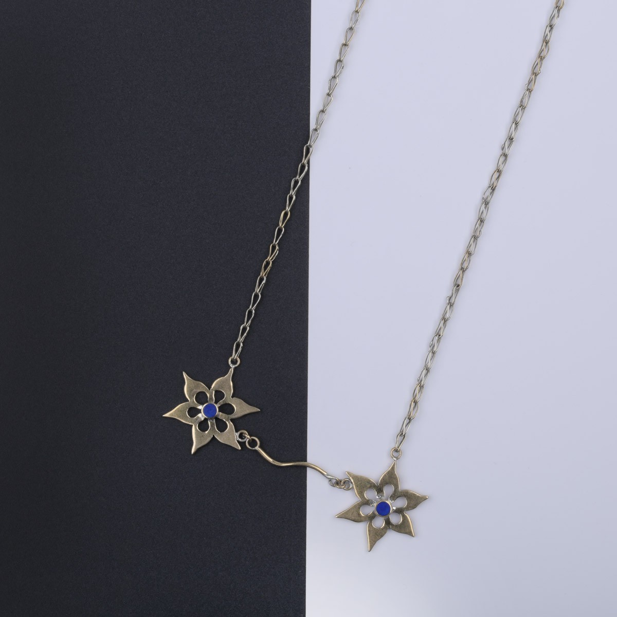 Flower Design Lapis Necklace | Brass Necklace 2