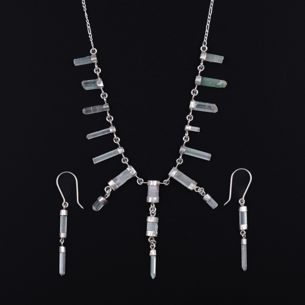 Turmaline Rough Necklace and Earrings | Charm Necklace With Hook Earrings 1