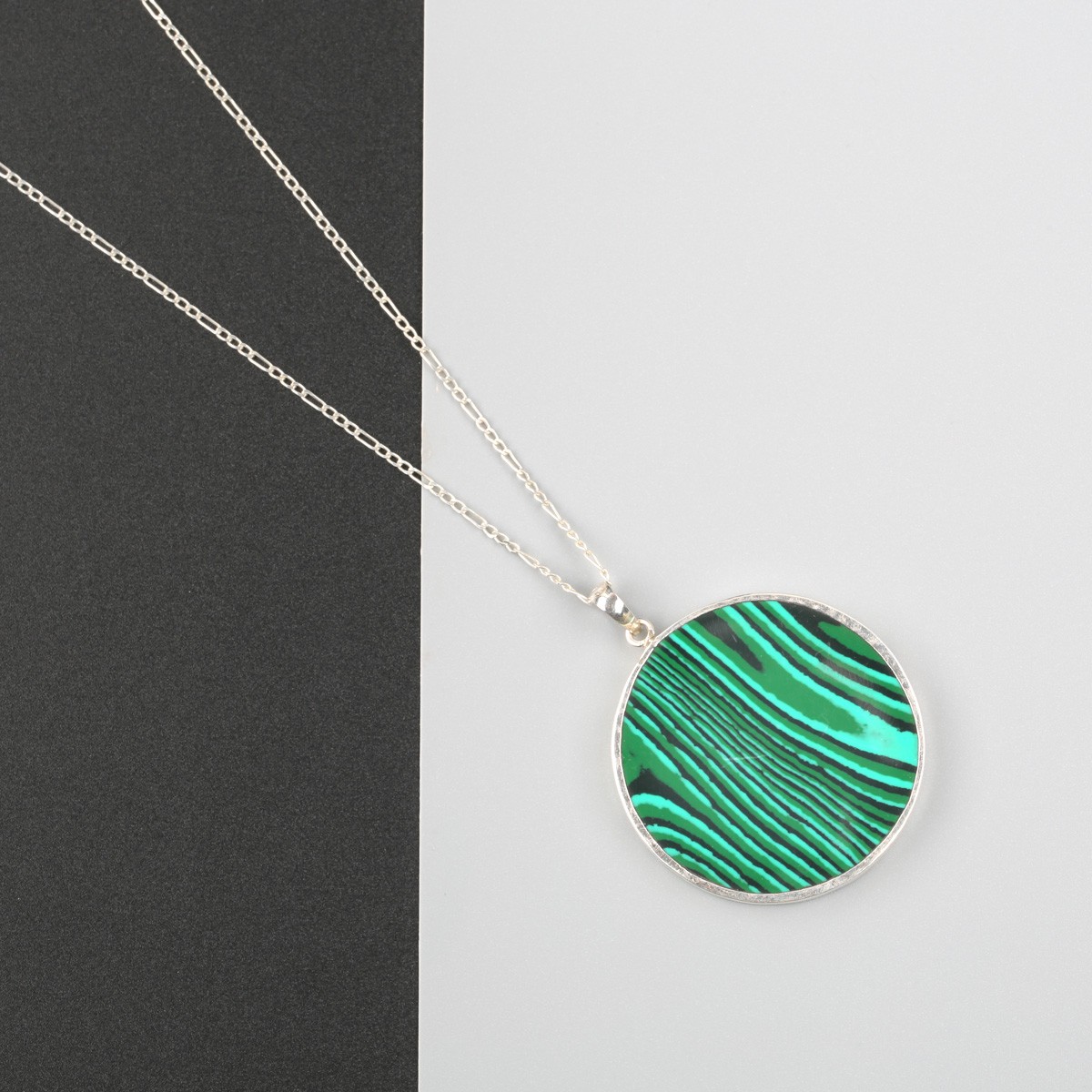 Malachite Circle Necklace | Silver Drop Necklace 1
