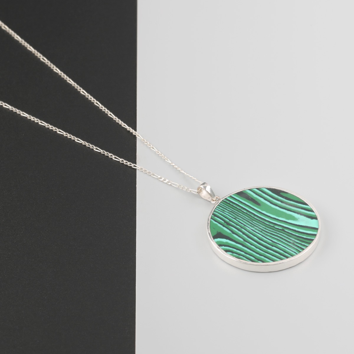 Malachite Circle Necklace | Silver Drop Necklace 2