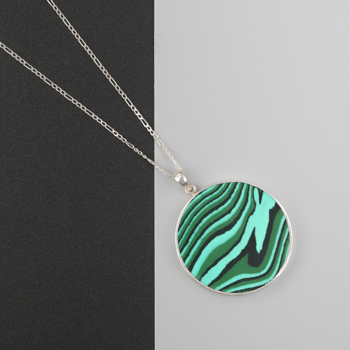 Silver Malachite Pendant | Circle Drop Necklace 1