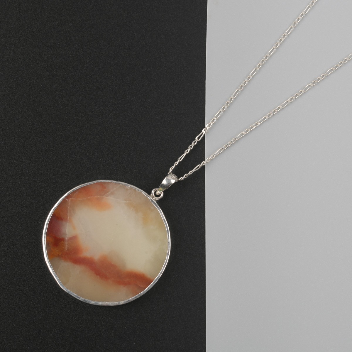 Rokham Stone Necklace | Silver Circle Pendant 1