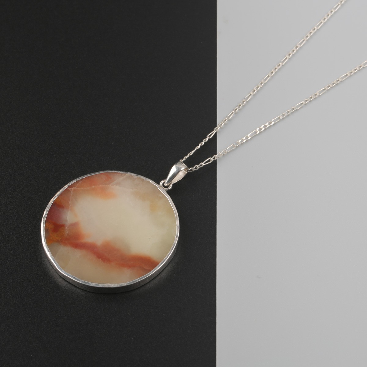 Rokham Stone Necklace | Silver Circle Pendant 2