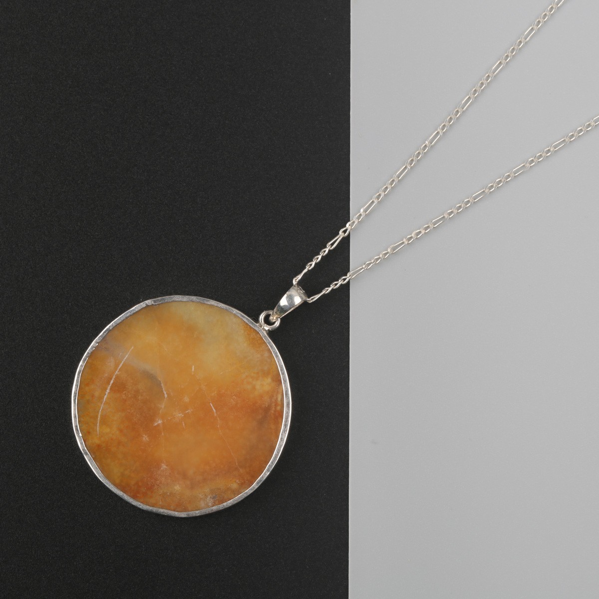 Rokham Stone Necklace | Silver Circle Pendant 3