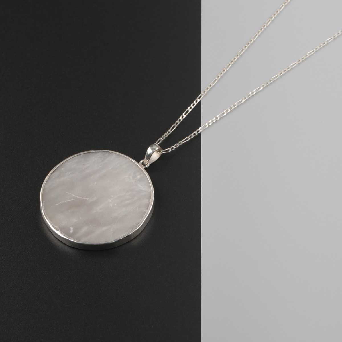 Rokham Stone Necklace | Silver Circle Pendant 2