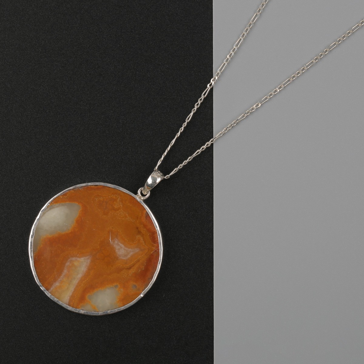 Rokham Stone Necklace | Silver Circle Pendant 3