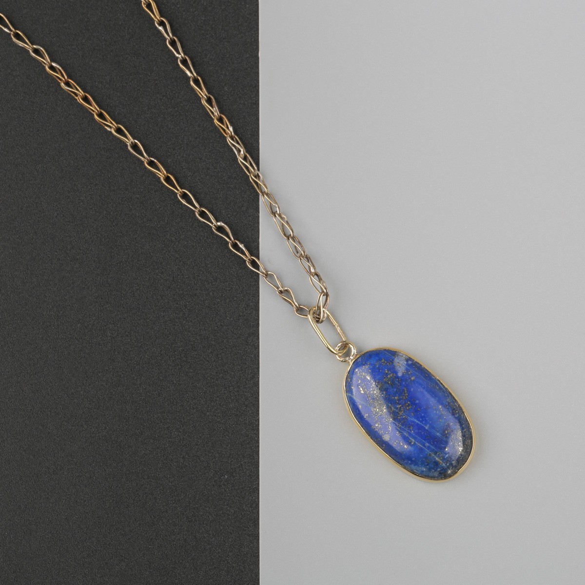 Lapis Drop Necklace | Oval Cut Brass Necklace 1
