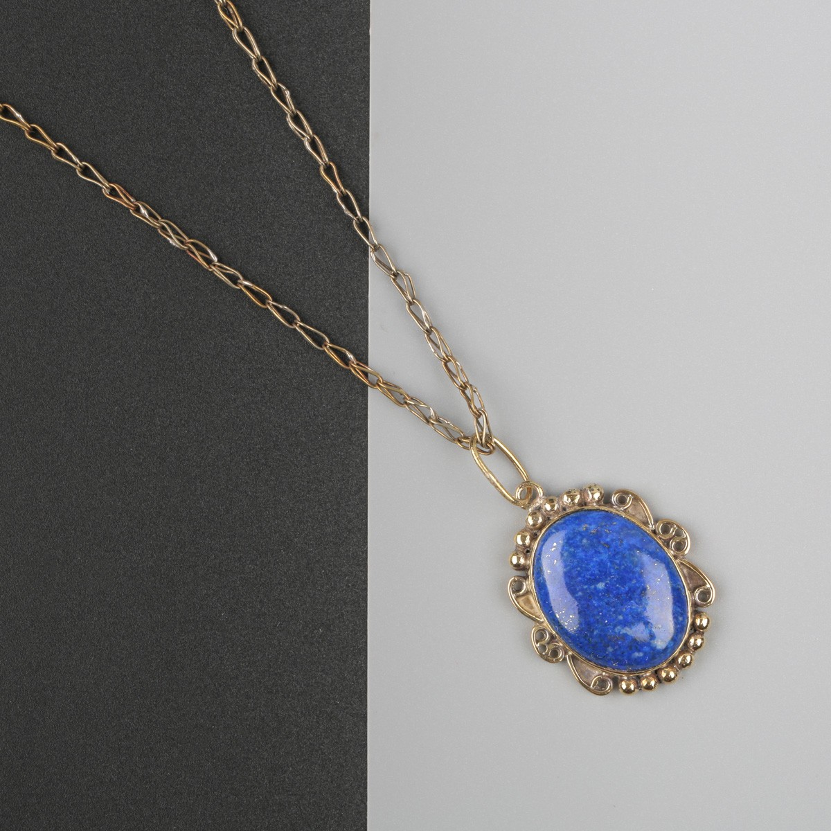 Lapis Brass Necklace | Solitaire Drop Pendant 1