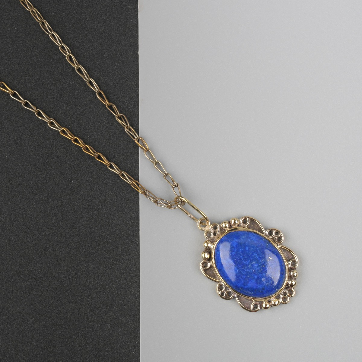 Lapis Solitaire Necklace | Brass Pendant 1