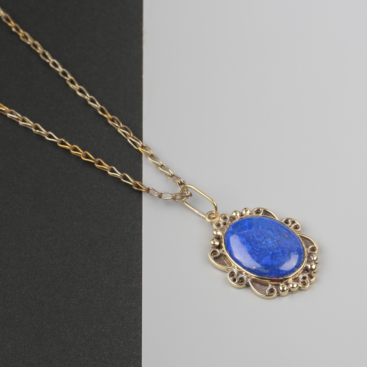 Lapis Solitaire Necklace | Brass Pendant 2