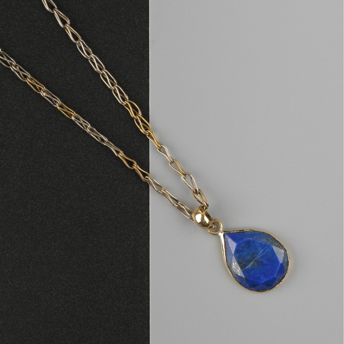 Brass Lapis Water Drop Necklace 1