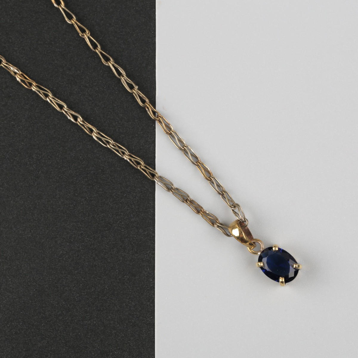 Blue Zircon Necklace | Brass Chain Pendant 1