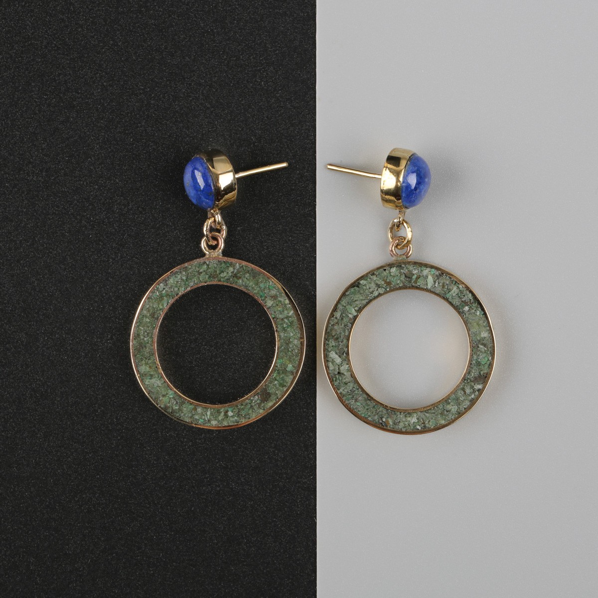 Bamyan Turquoise & Lapis Earrings | Circle Drop Stud 1