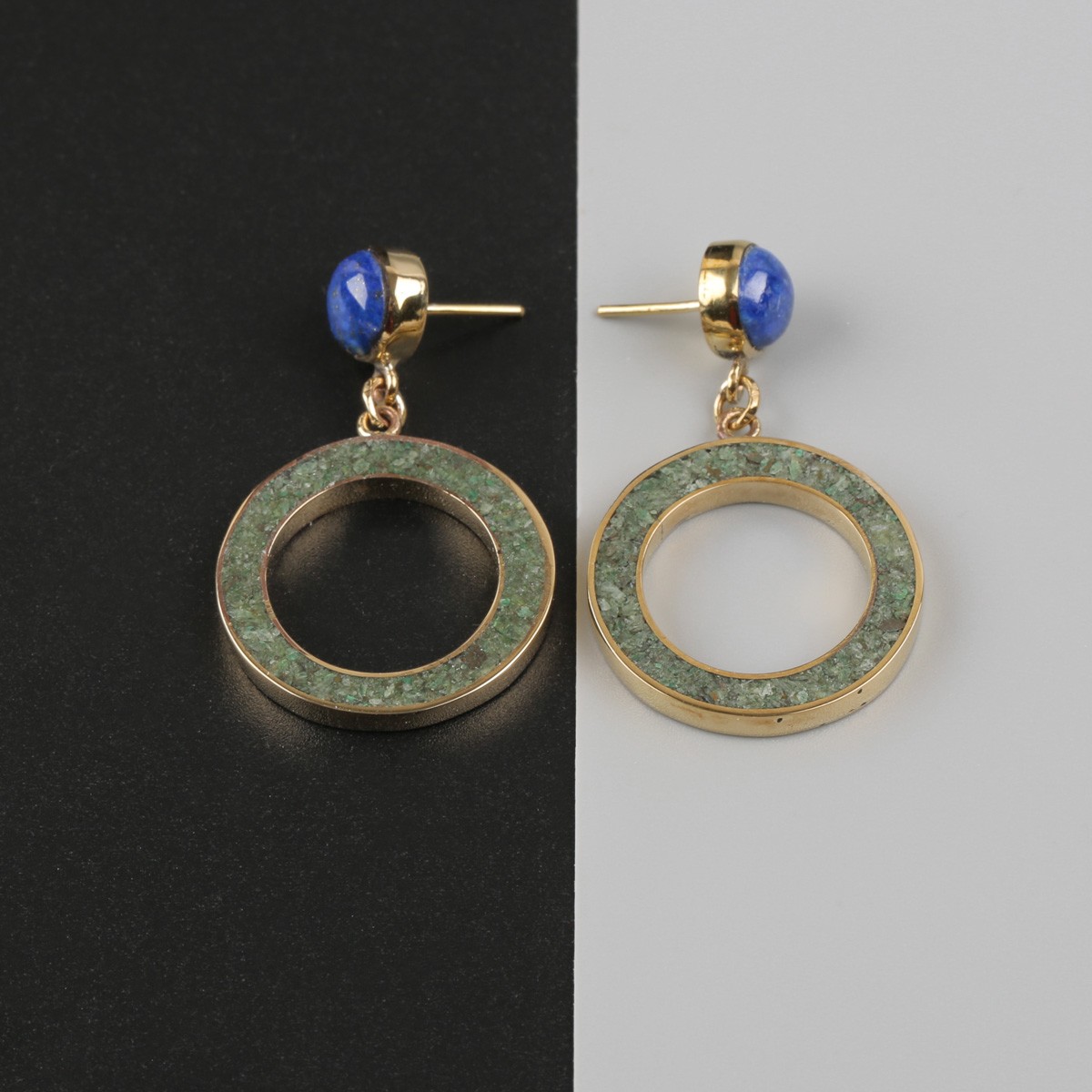 Bamyan Turquoise & Lapis Earrings | Circle Drop Stud 3