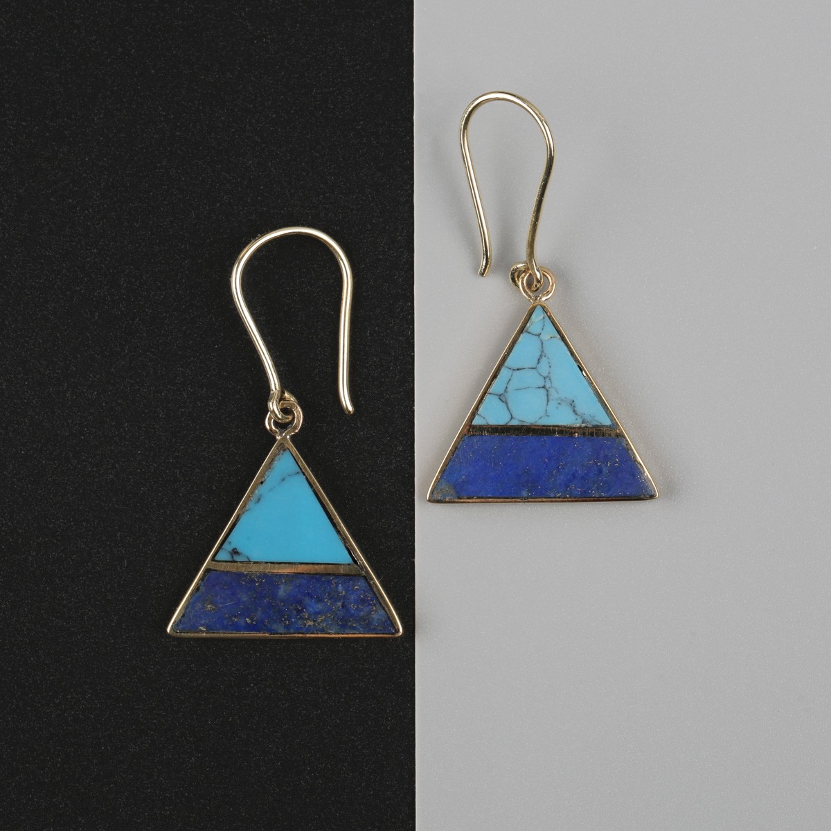 Turquoise & Lapis Earrings | Pyramid Triangle Earrings 1