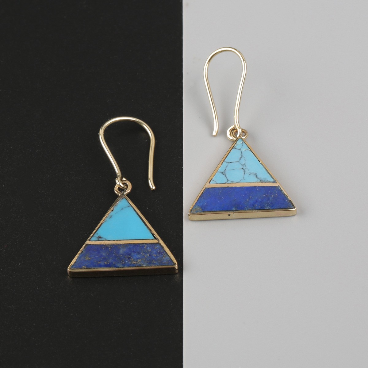 Turquoise & Lapis Earrings | Pyramid Triangle Earrings 3