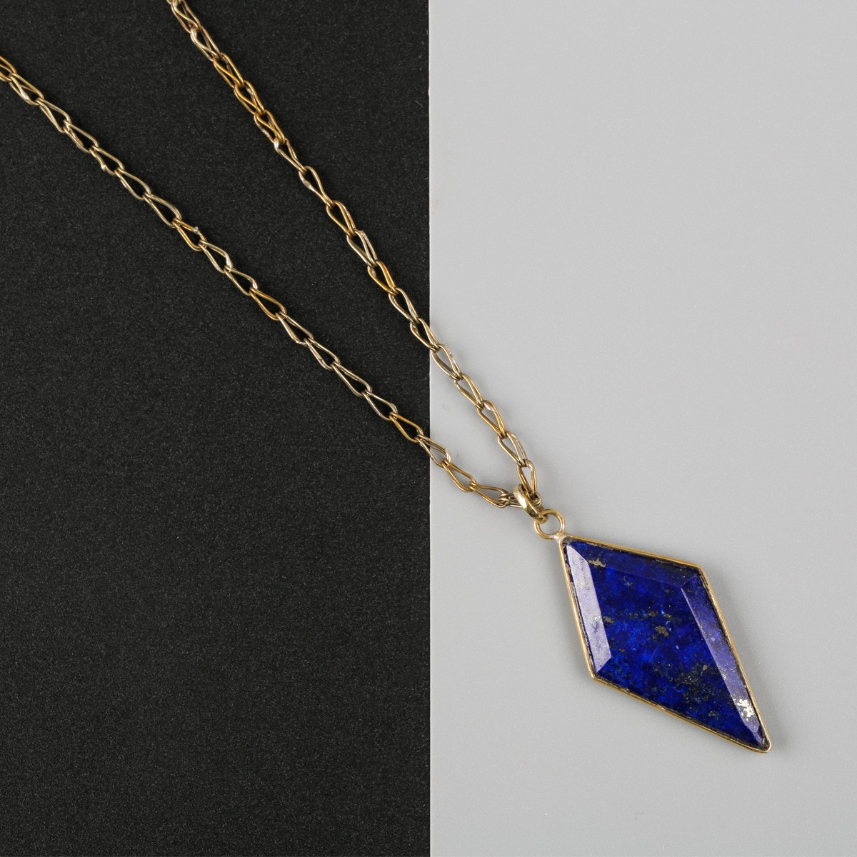 Rhombus Denim Lapis Necklace | Marquise Brass 1