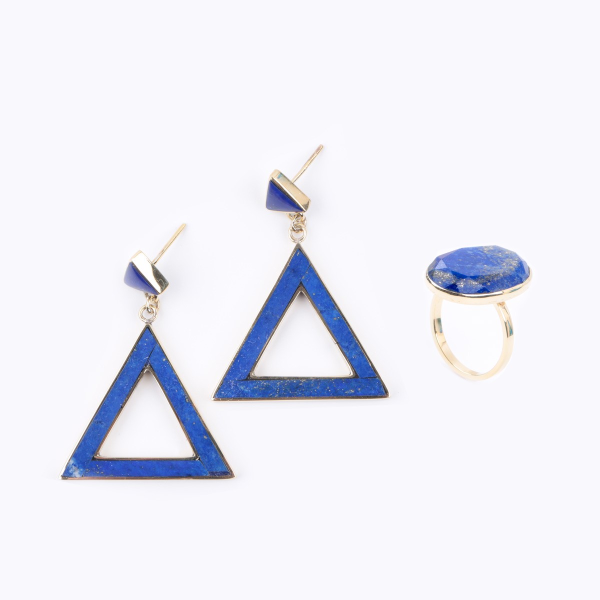 Lapis Brass Ring and Earring Set 1