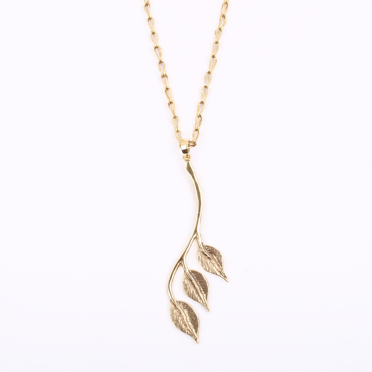 Gold Plated Pendant & Earrings | Brass Leaf Design Necklace & Earrings 3