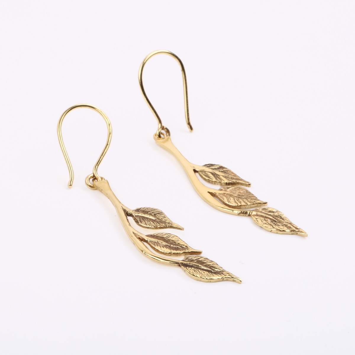 Gold Plated Pendant & Earrings | Brass Leaf Design Necklace & Earrings 4
