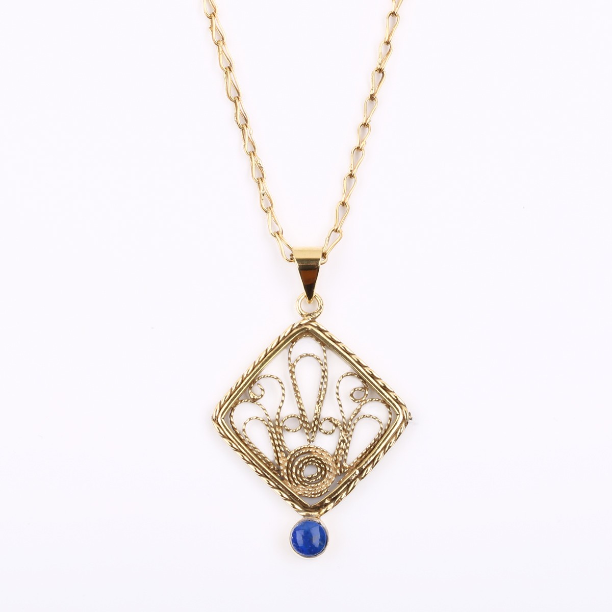 Lapis Brass Necklace | Gold Plated Drop Pendant 1