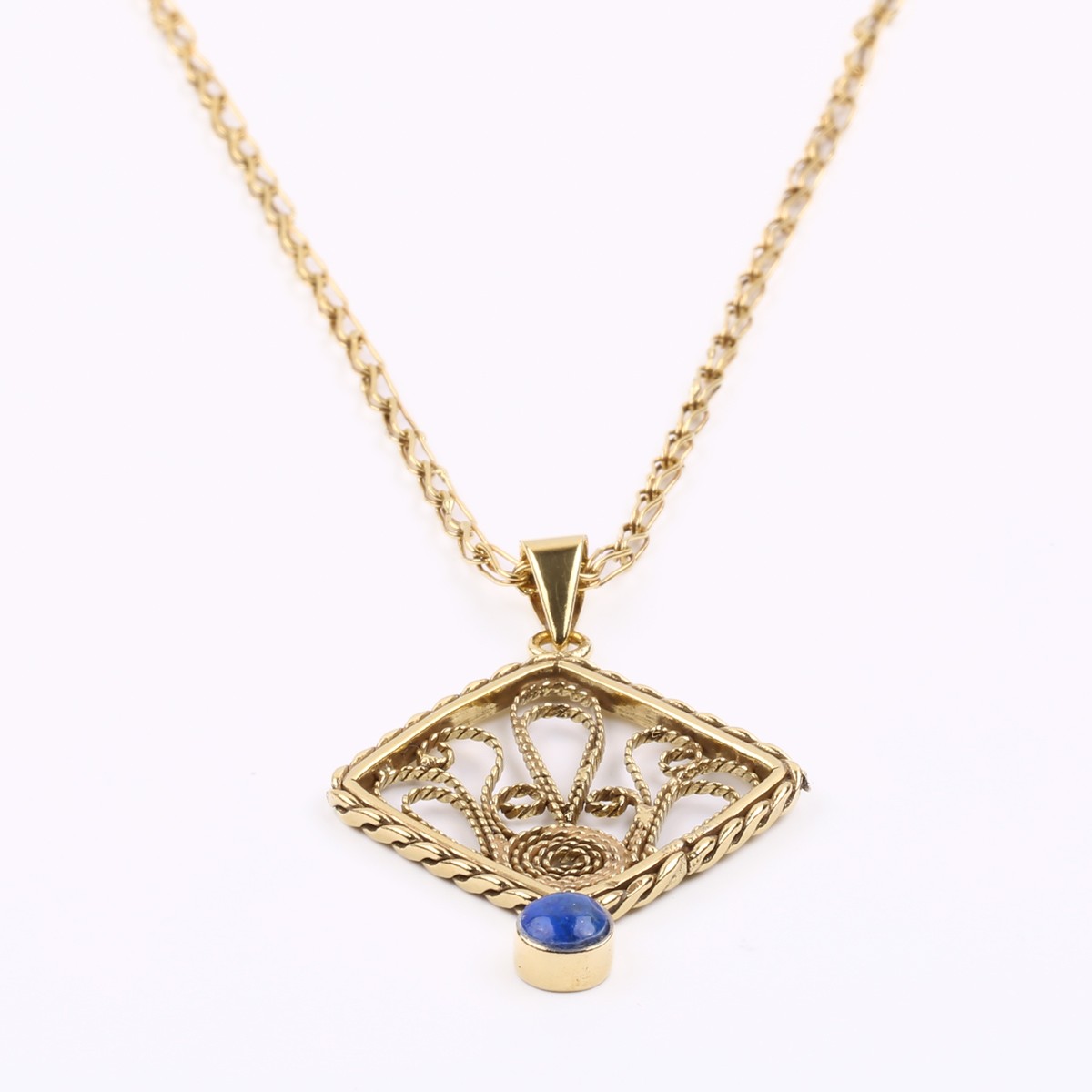 Lapis Brass Necklace | Gold Plated Drop Pendant 2