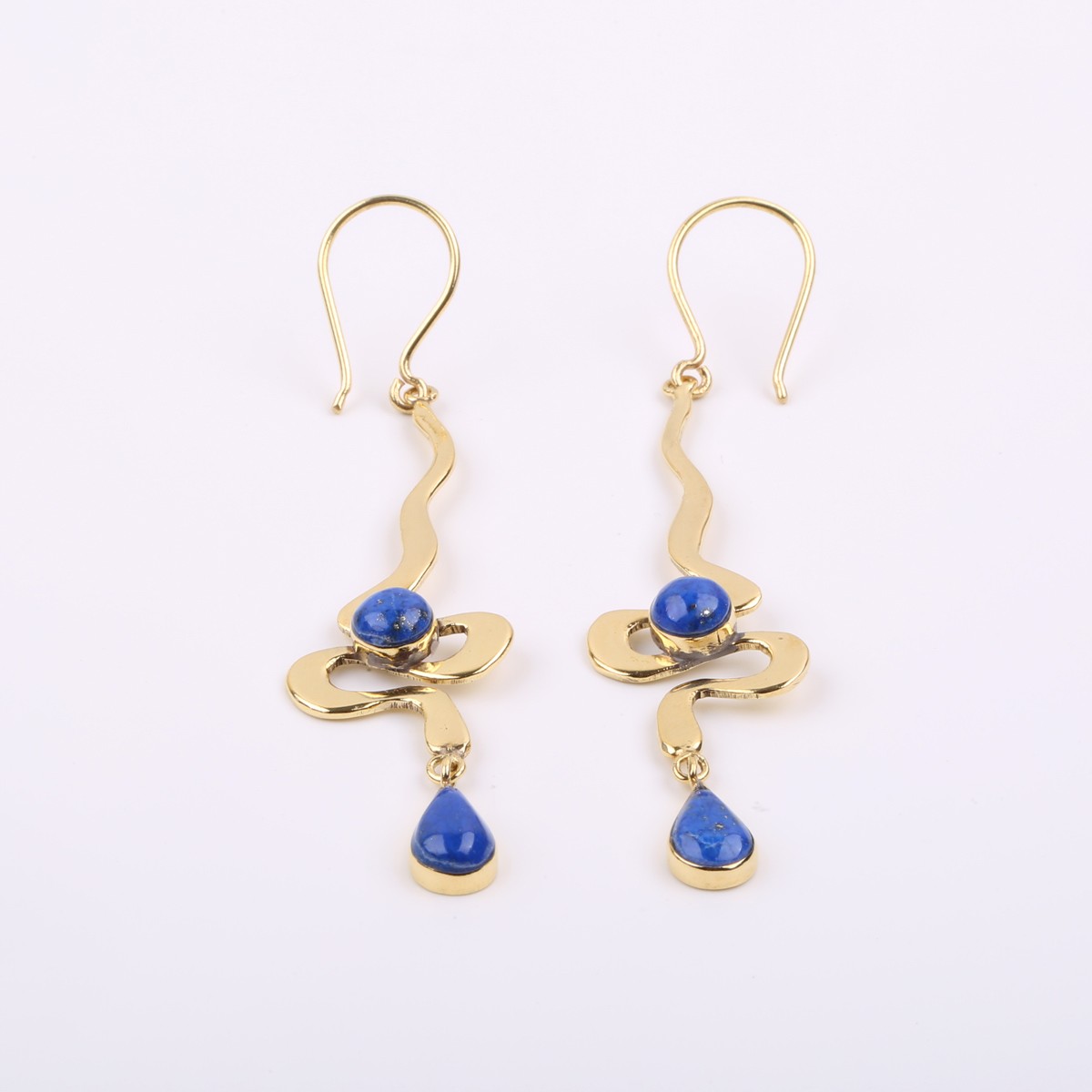 Lapis Snake Design Earrings | Gold Plated Hook Earrings 2