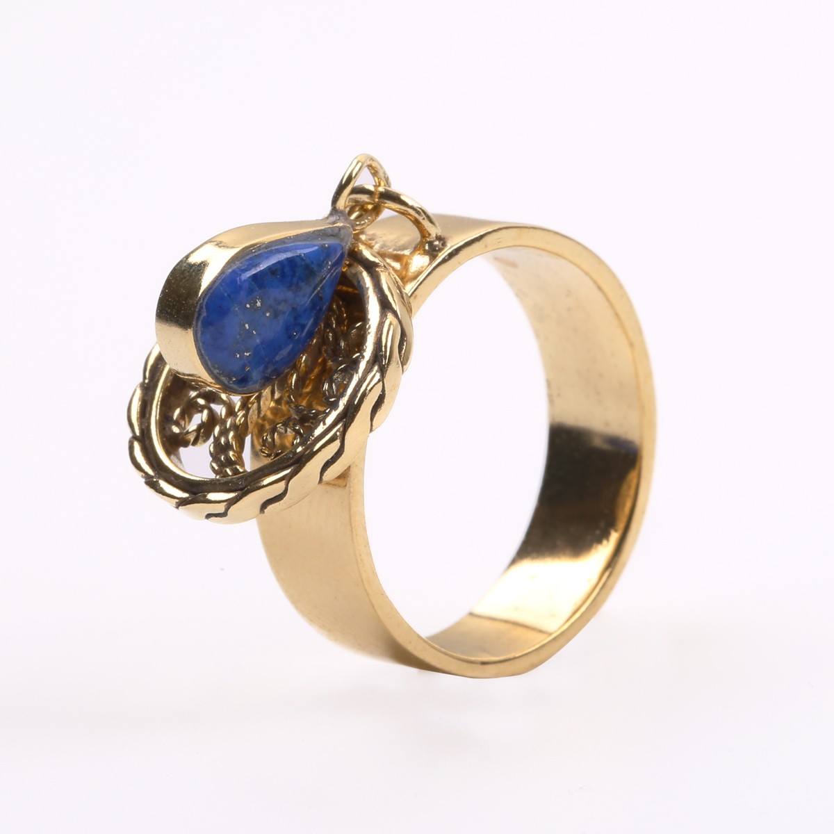 Lapis Necklace & Ring | Gold Plated Brass Pendant & Ring 3