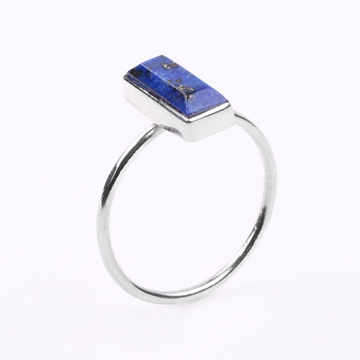 Lapis Lazuli Stone Ring | Flat Silver Ring  2