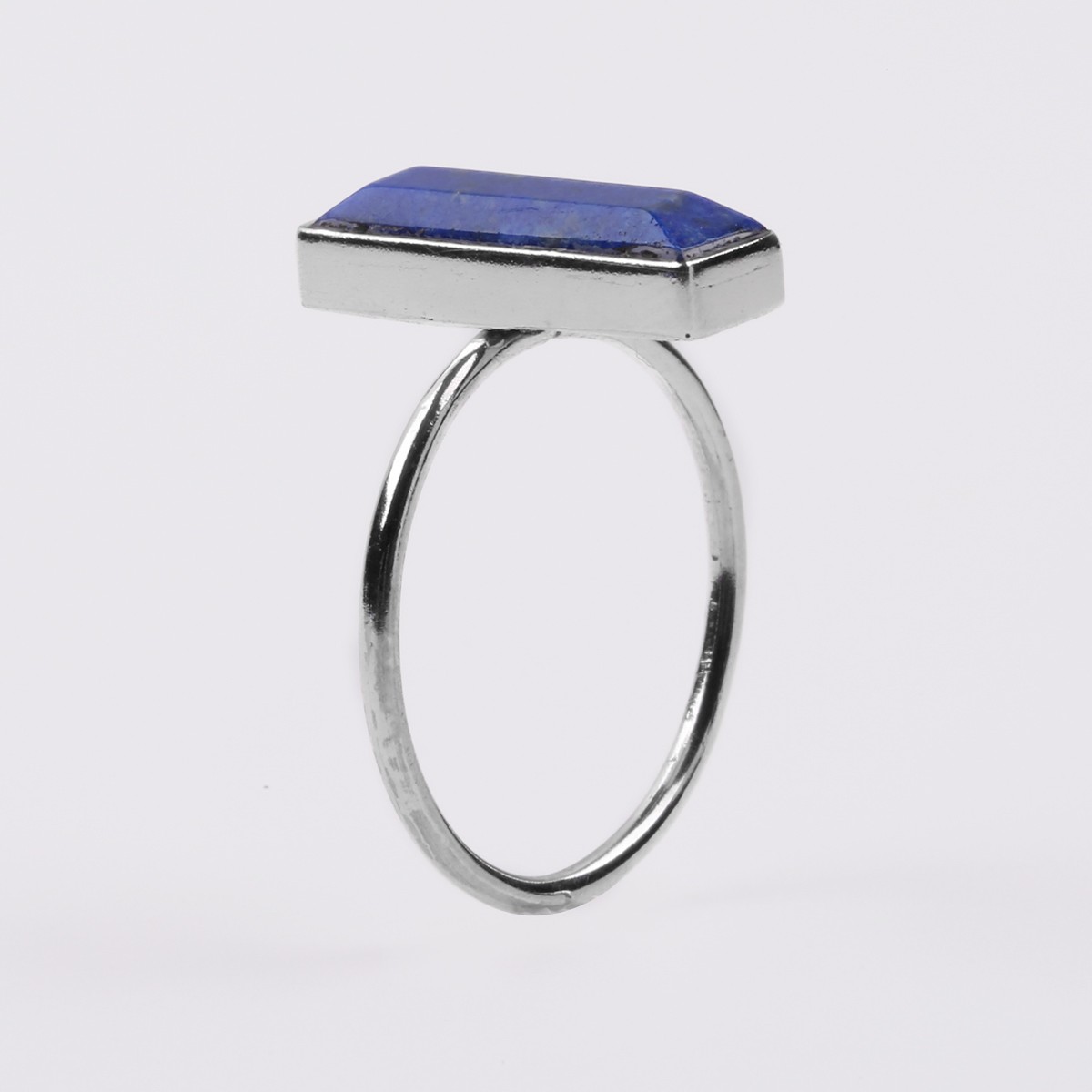 Lapis Rectangle Ring | Silver Single Stone Ring  2