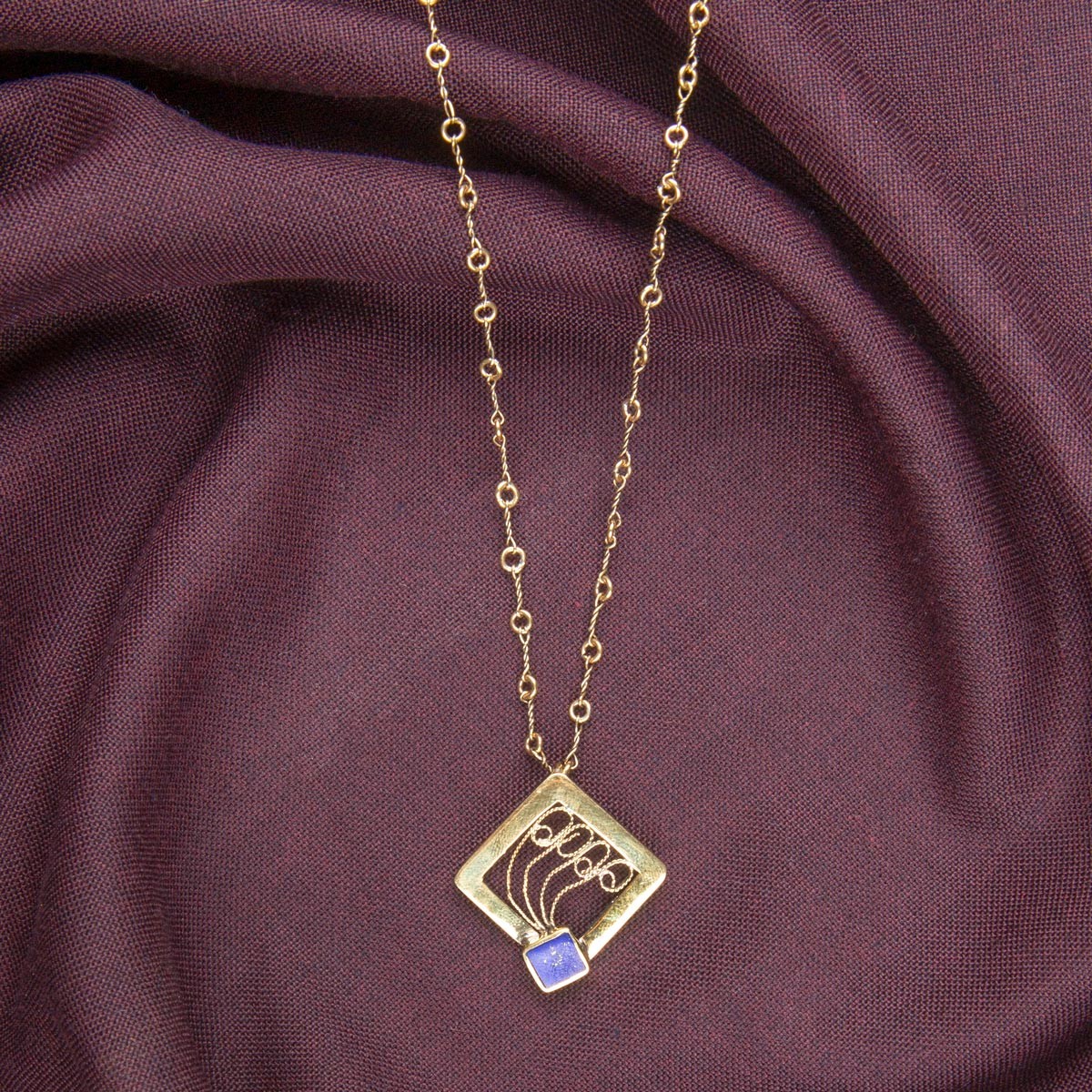 Lapis Lazuli Gold Plated Chain Pendant | Brass Malila Square Locket 1