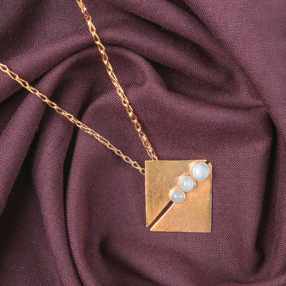 Aquamarine Kite Design Brass Locket | Gold Plated Drop Chain Pendant 1