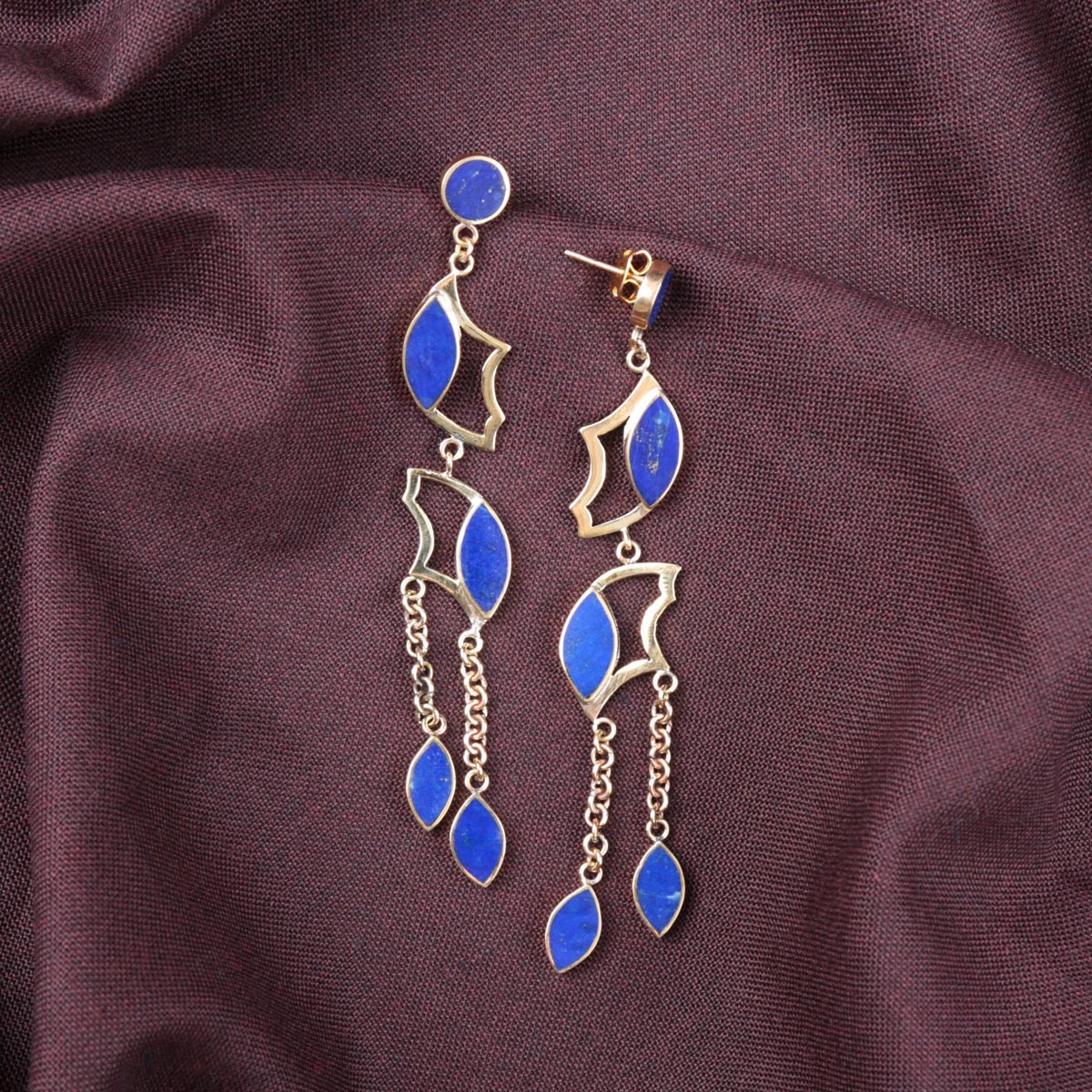 Lapis Lazuli Drop Shoulder Earrings | Gold Plated Dangle Stud Earrings 1